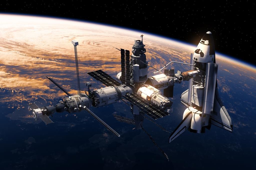 Amazon.com: Space Shuttle And Space Station Orbiting Earth Photo